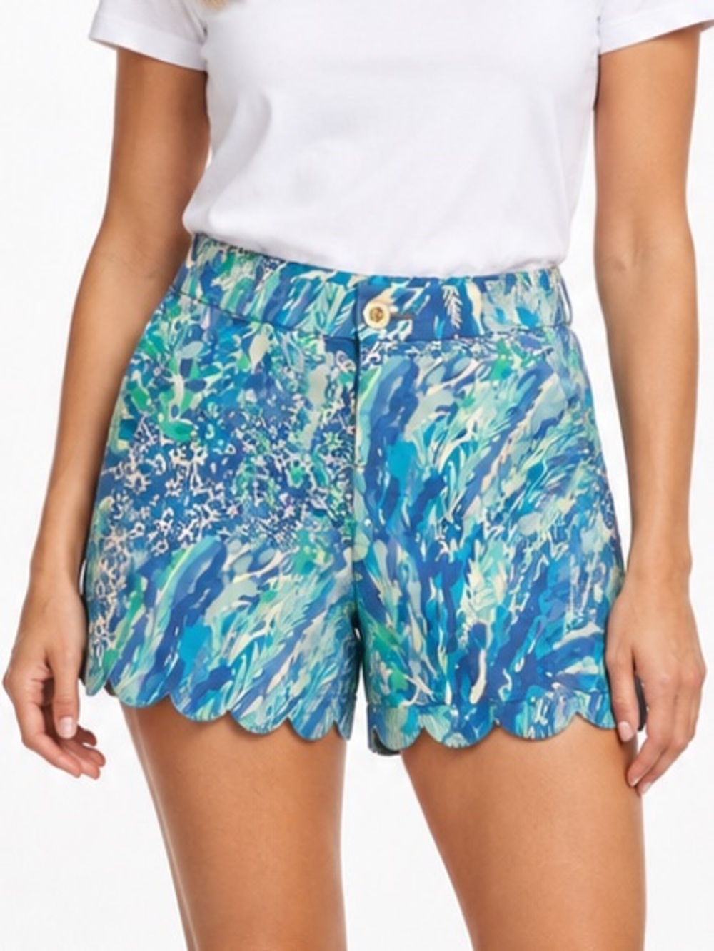 Lilly Pulitzer Buttercup Stretch Blue Haven Shorts with Scalloped Hem Size 4